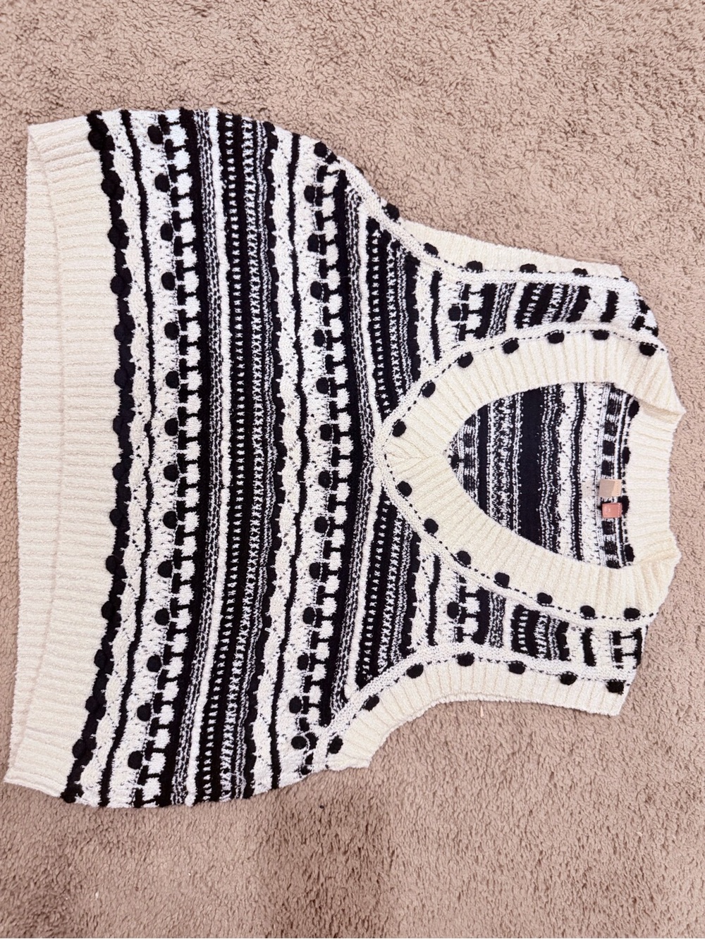 Anthropologie Pilcro Cream and Black Patterned Knit Sweater Vest